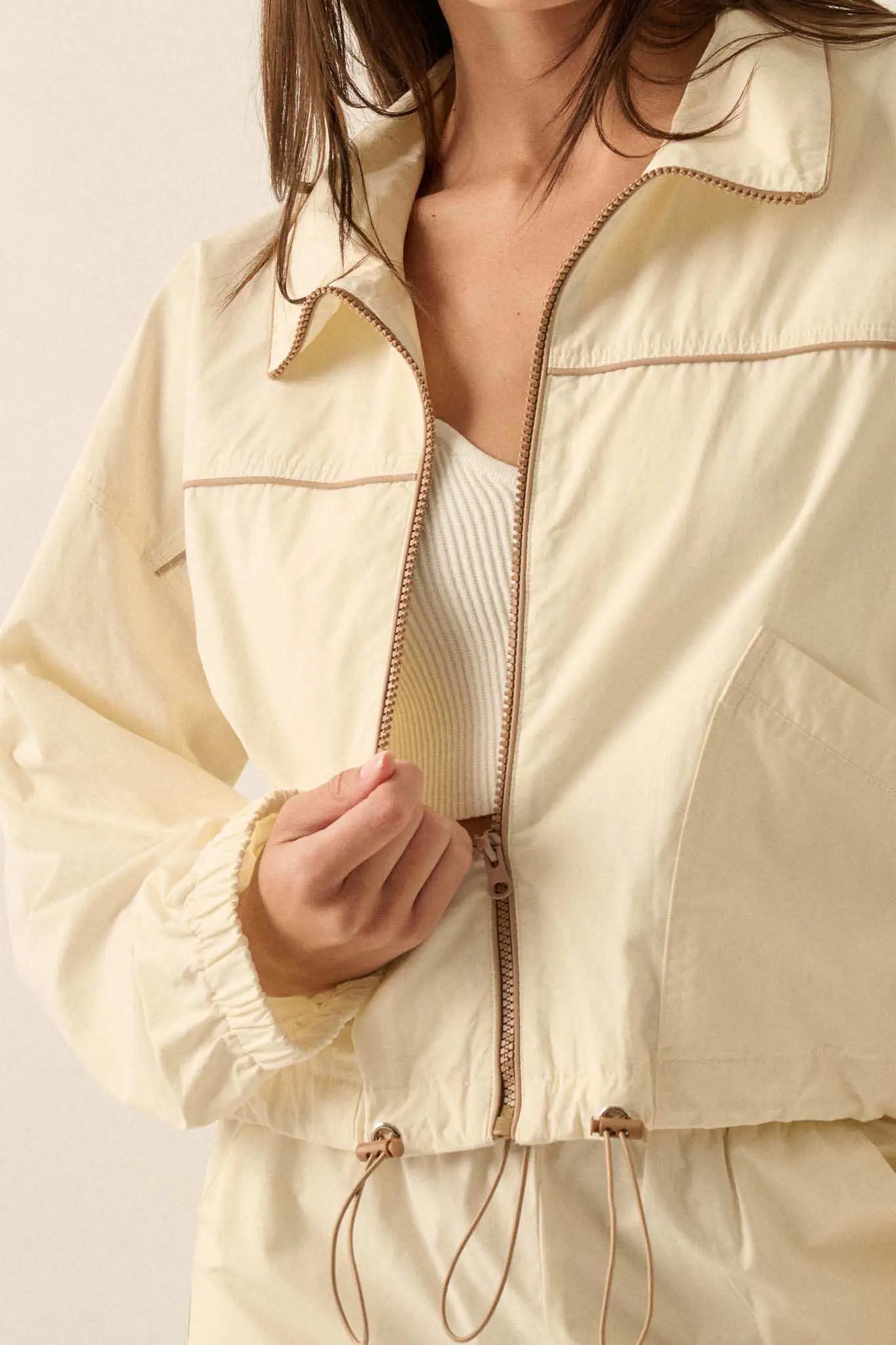 Zip to It Piping-Trim Drawstring Jacket - Image 7