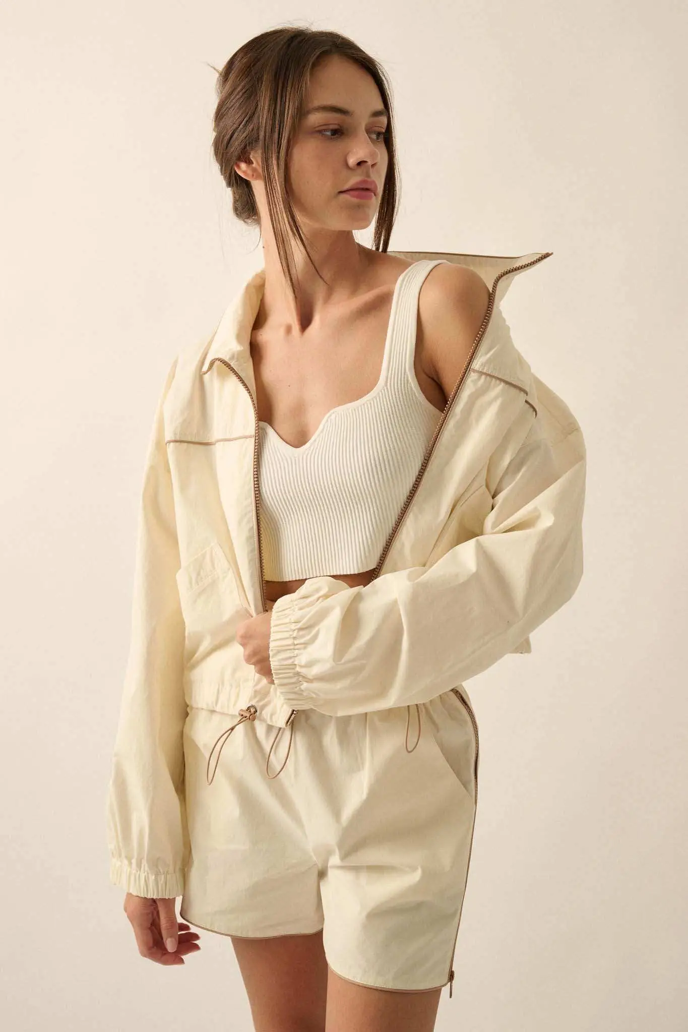Zip to It Piping-Trim Drawstring Jacket - Image 9